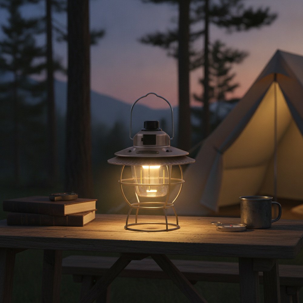 Lámpara de tienda retro recargable para exteriores, luz LED ambiental para camping