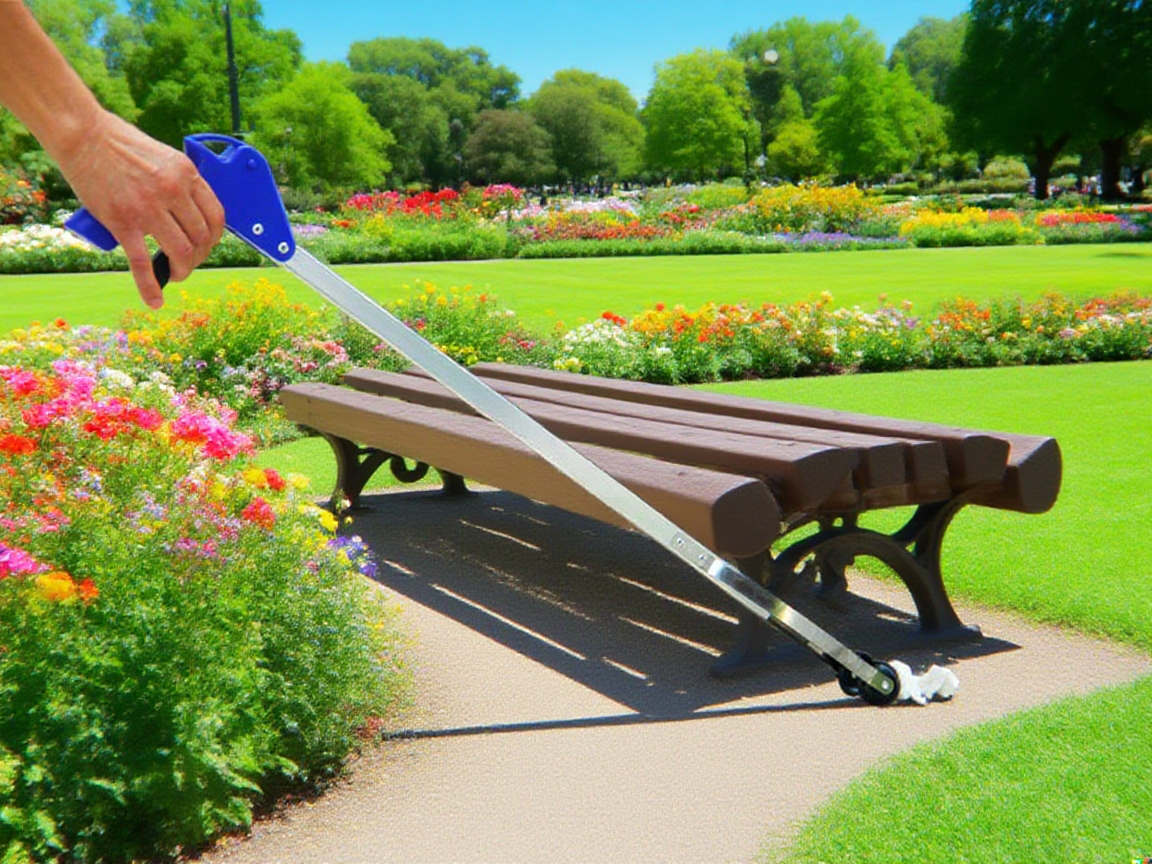 ゴミ拾い器で落ち葉を拾う様子