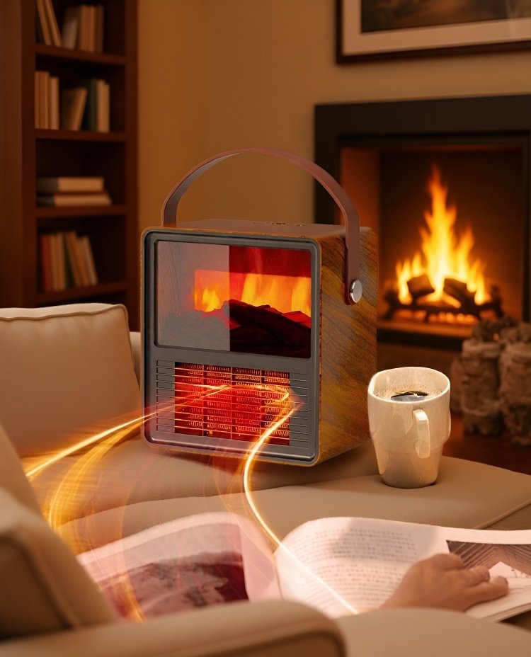 나뭇결 외관 벽난로 히터 거실 인테리어