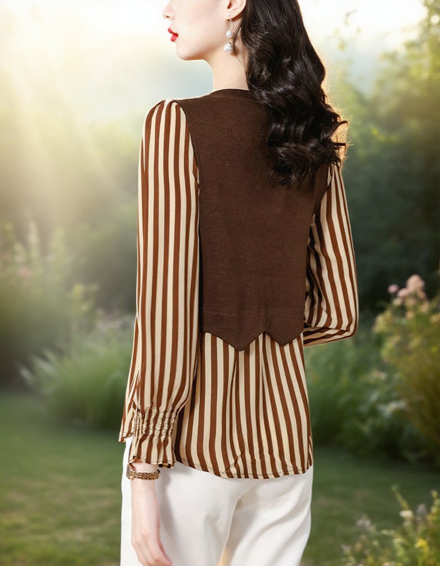 여성 스트라이프 레이어드 스타일 상의 정면 이미지
