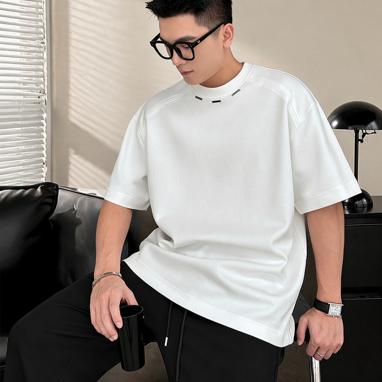 남성용 헤비 숄더패드 트렌디 스틸라벨 티셔츠