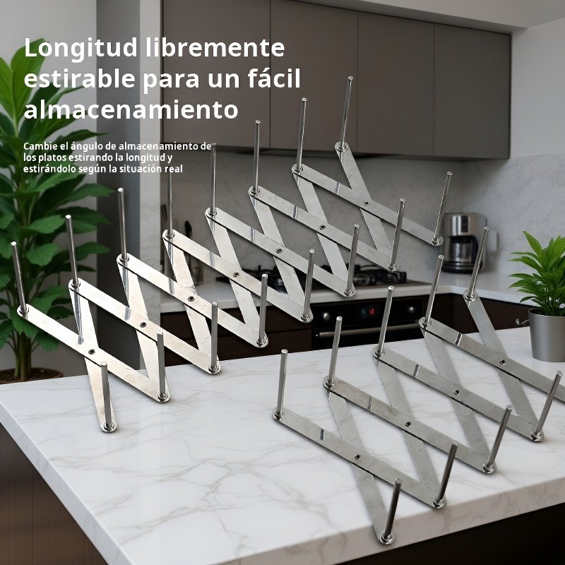 Estante de acero inoxidable multifuncional para platos y tazones, ajustable y extensible