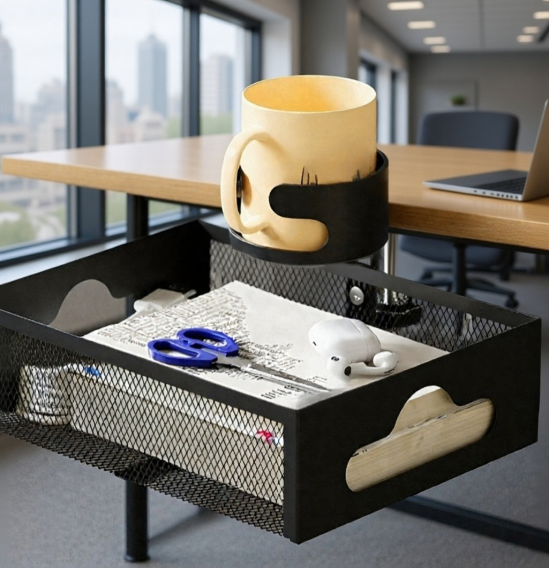 Cesta de malla resistente para gestión de cables