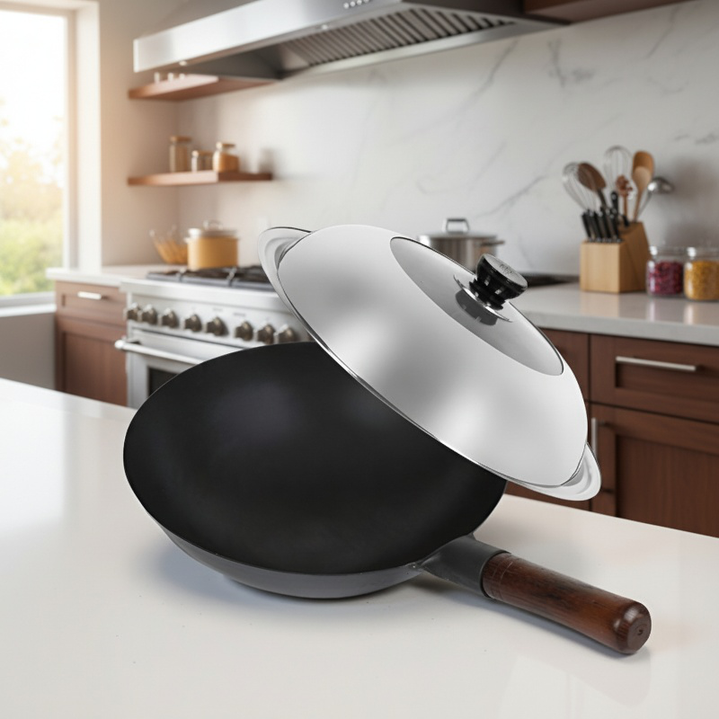 Altmodischer Wok-Topf aus Schmiedeeisen