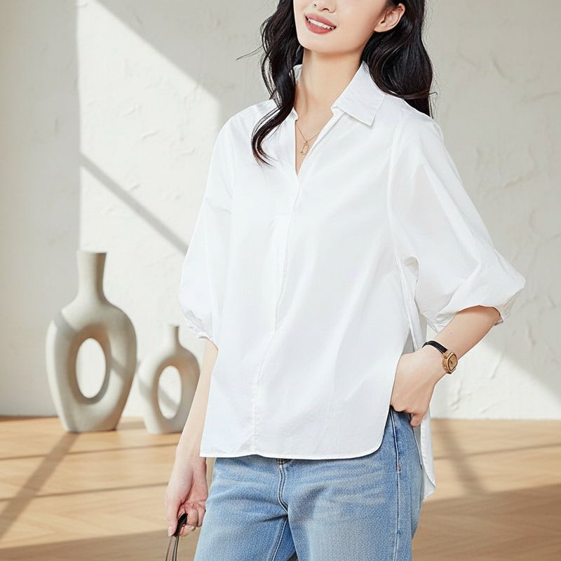 여성 칠부 옆트임 블라우스 봄여름 캐주얼 코디