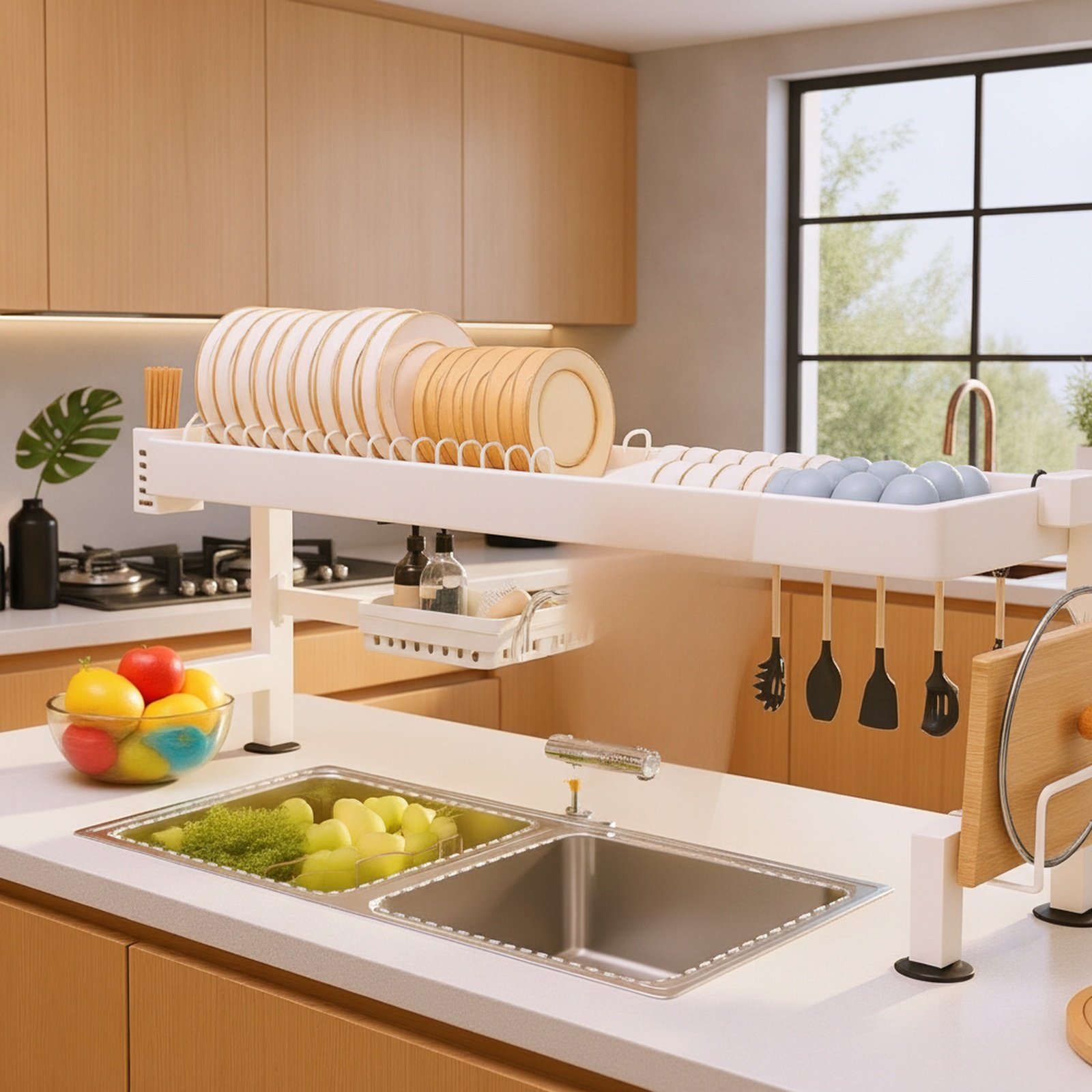 Organizador multifuncional de cubiertos y platos