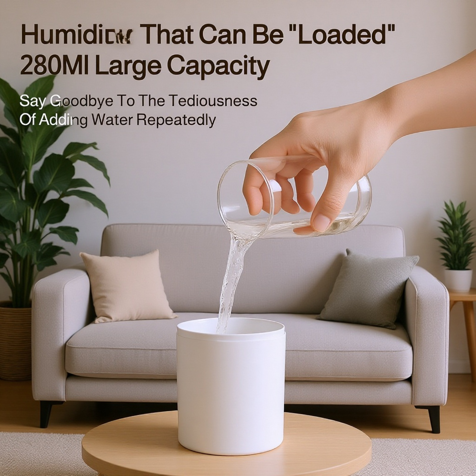 Modern design dual-jet humidifier on bedside table