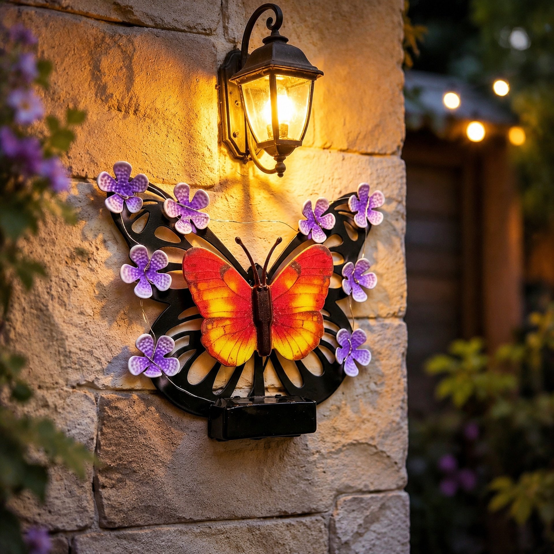 Solarleuchte mit Schmetterling für Terrasse und Balkon