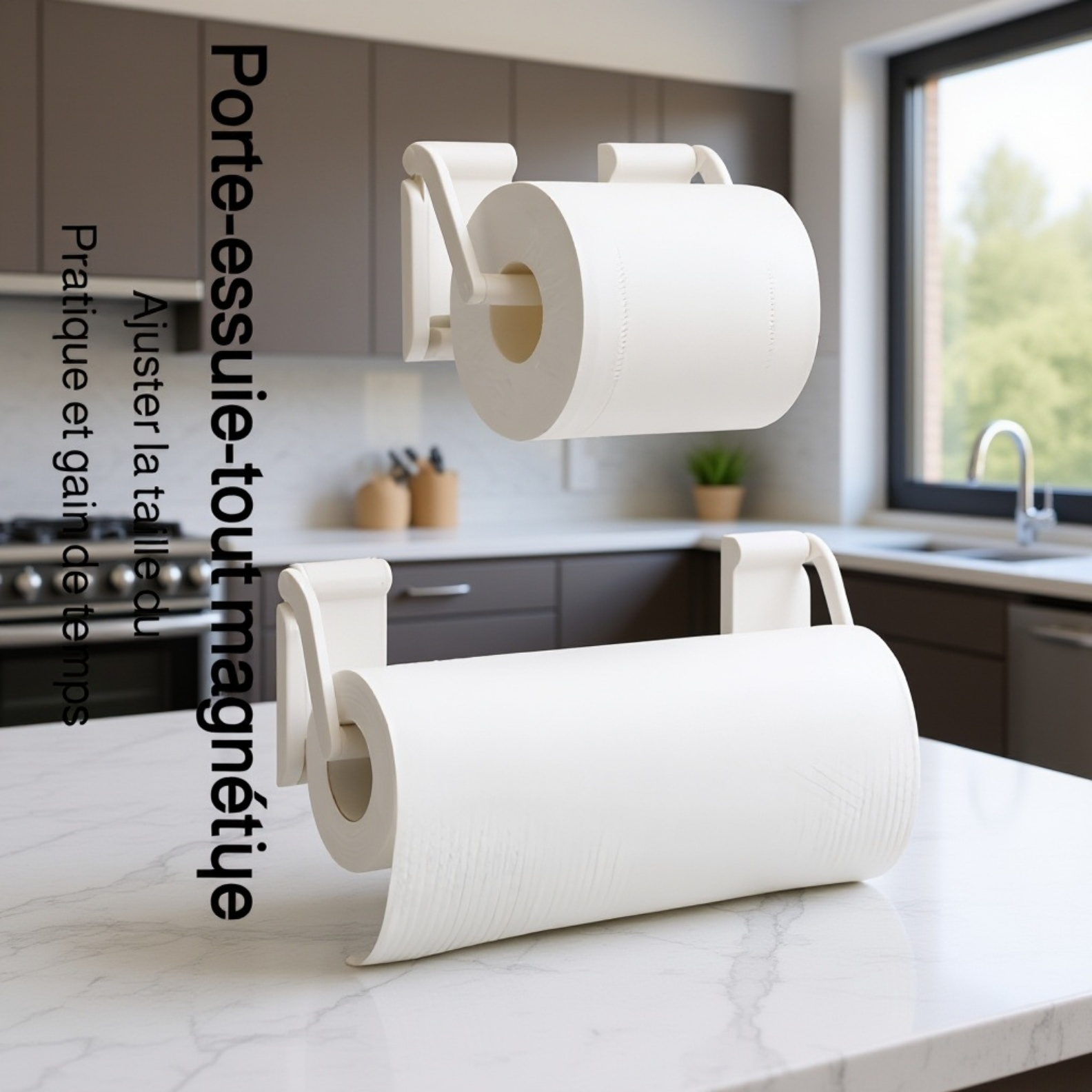 Porte-rouleaux magnétique pour essuie-tout, film alimentaire et serviettes jetables