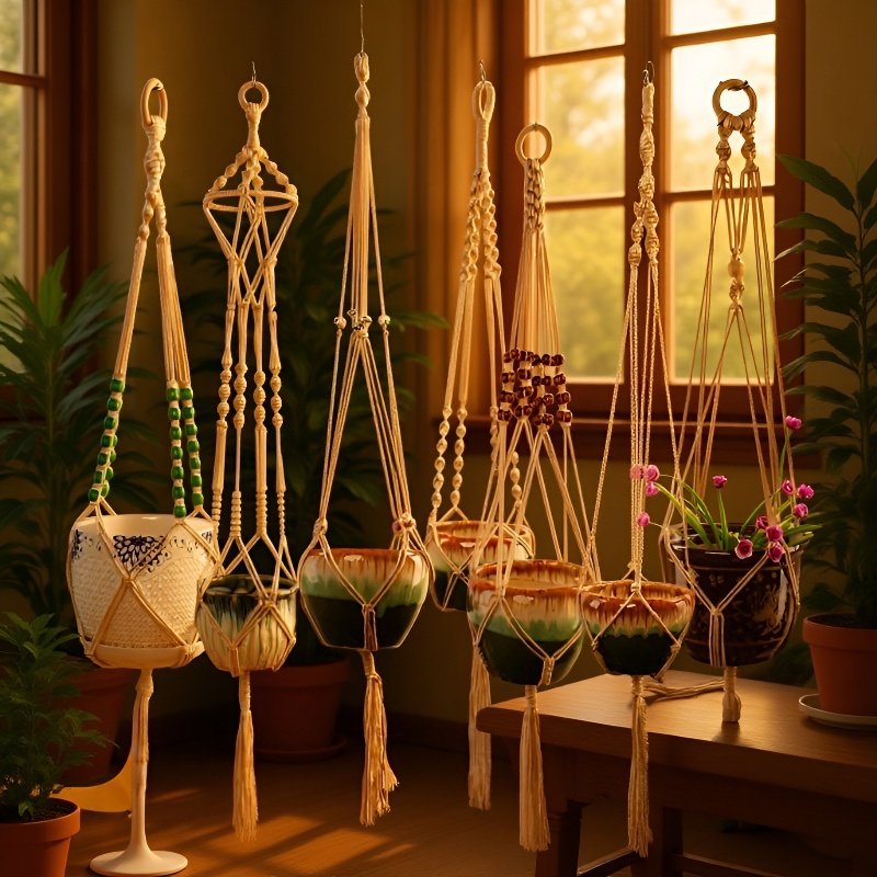 Ručně tkaný bavlněný závěsný květináč