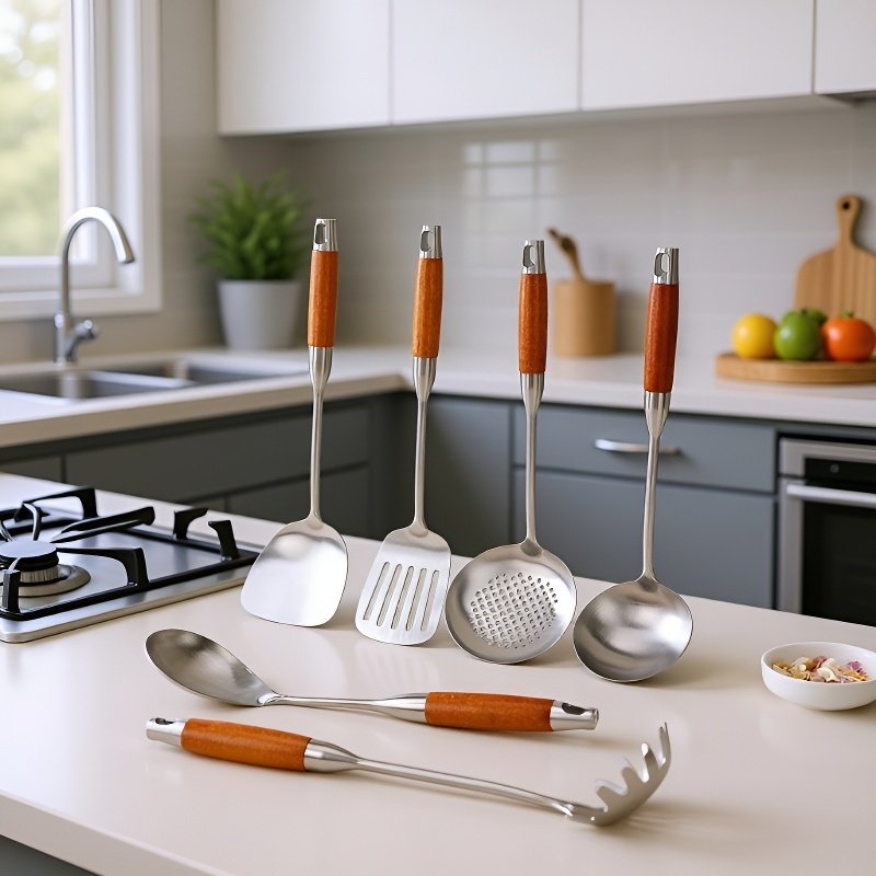 로즈우드로 만든 스테인리스 스틸 주방 주걱