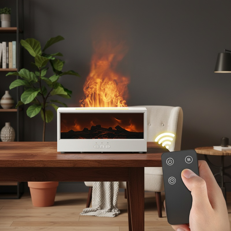 Humidificador USB con llama de colores, difusor de aroma, luz ambiental para oficina y hogar