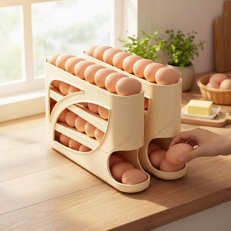Rollendes Eierfach mit automatischem Rutschdesign, mehrlagige Eierbox für den Kühlschrank