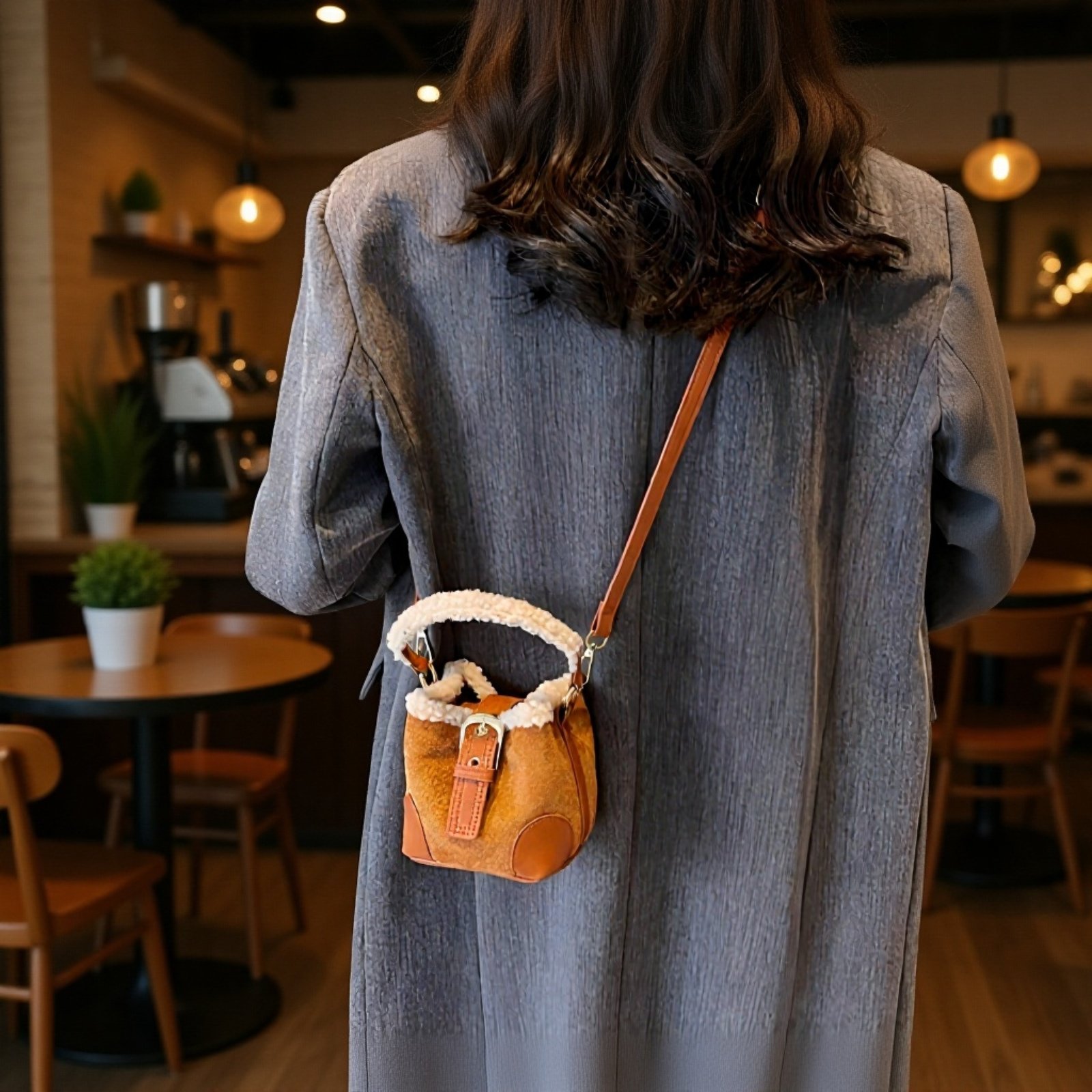 ミニバイカラーボアバケットバッグ