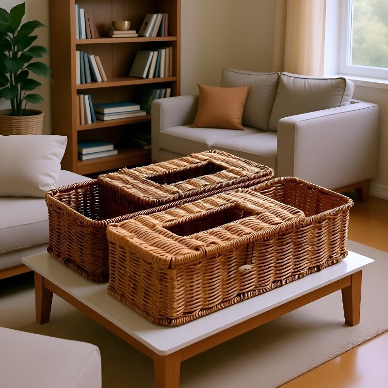 Boîte à mouchoirs en rotin fait main, multifonction, style luxueux, pour salon et salle à manger