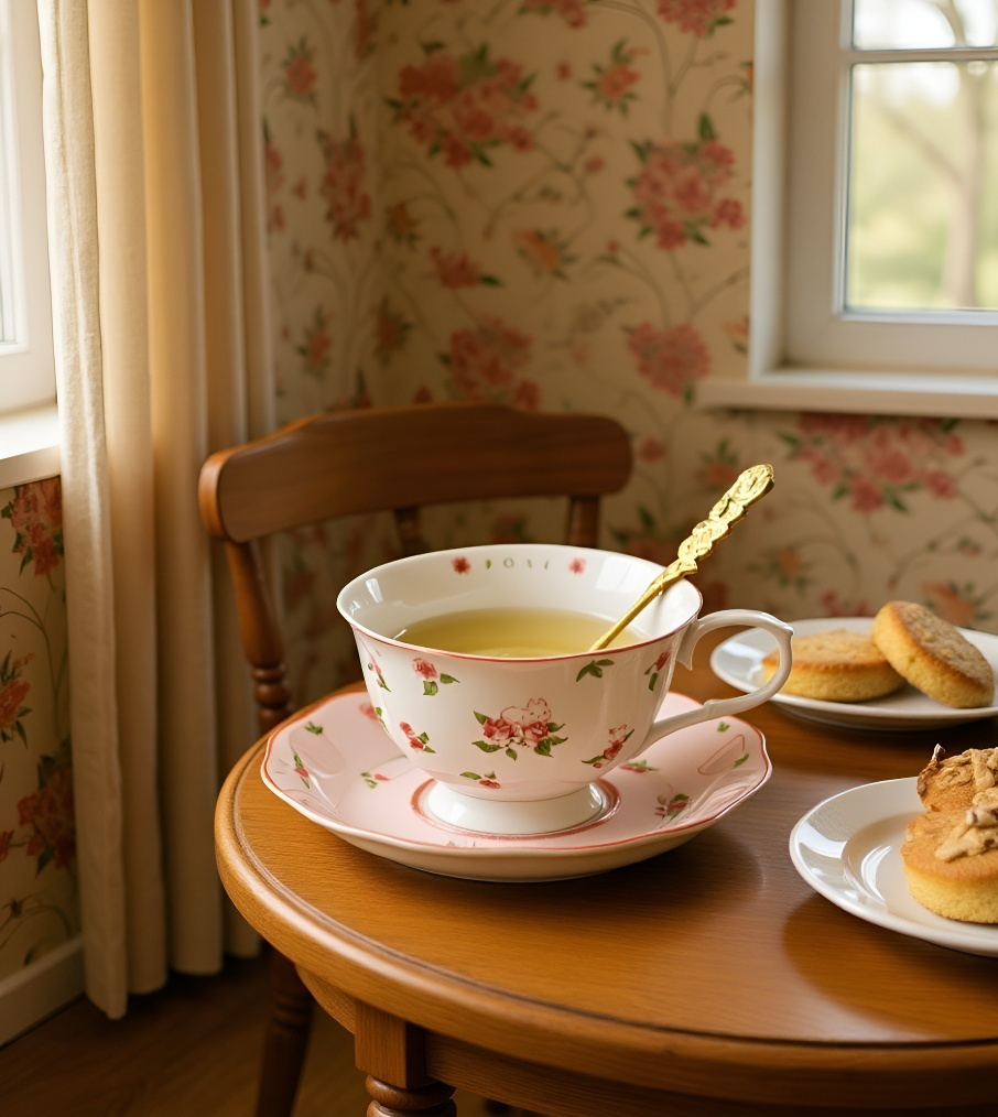 アンティーク調フランス陶器コーヒーカップの使用イメージ