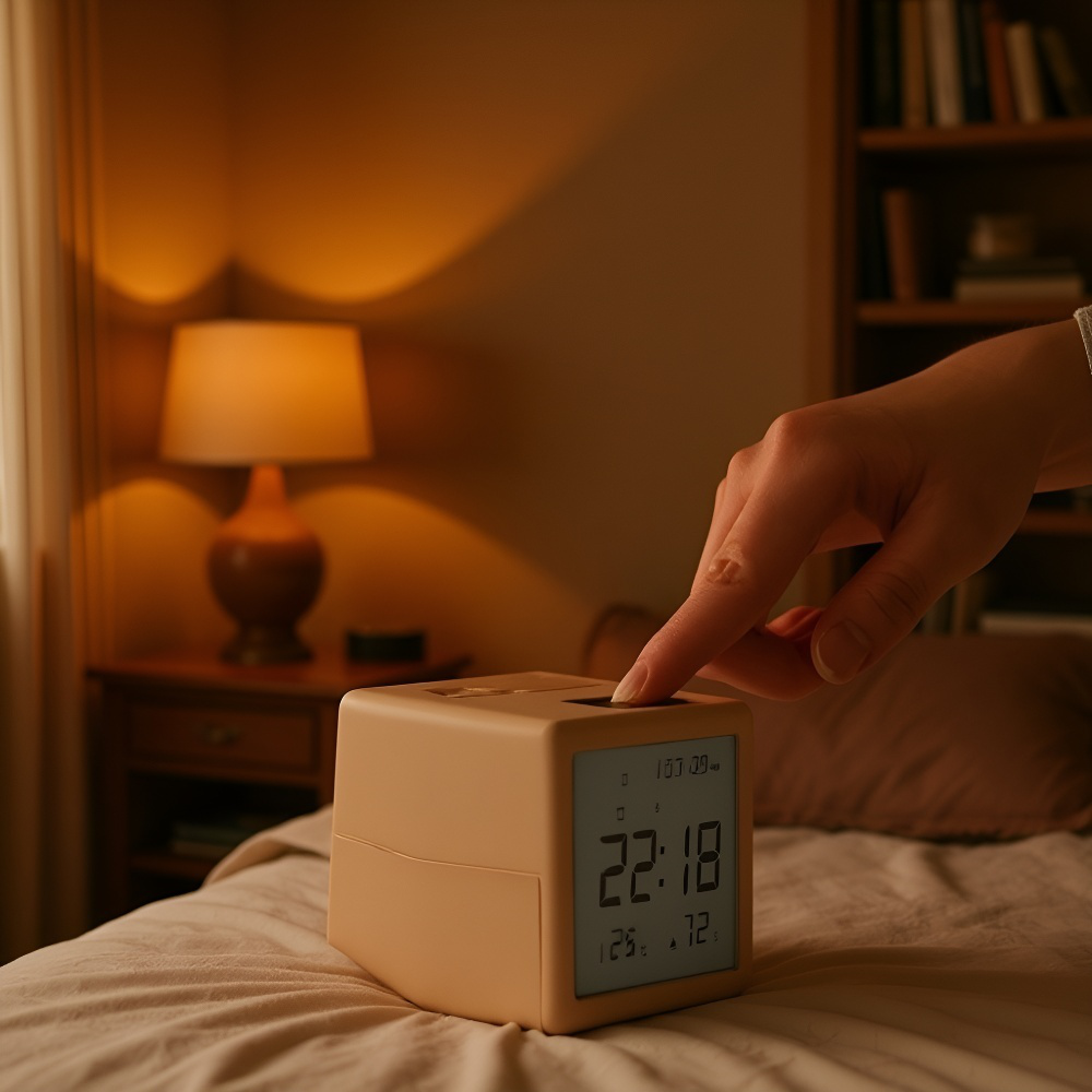 温度湿度表示付きデスクトップLED大画面時計、ワンタッチスイッチ多機能ナイトライト