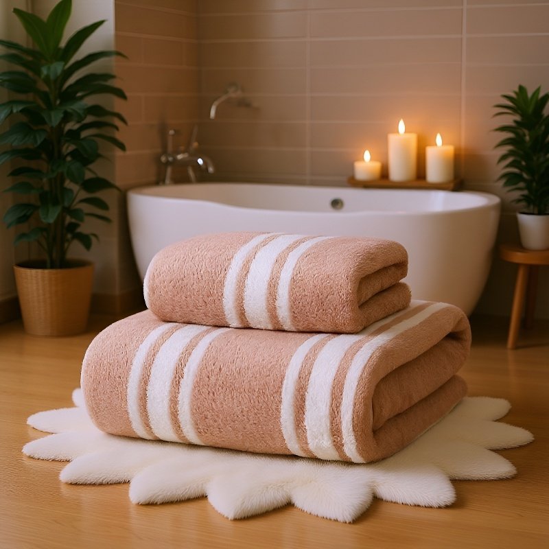 산호 플리스 스트라이프 흡수성 및 보푸라기 없는 타월