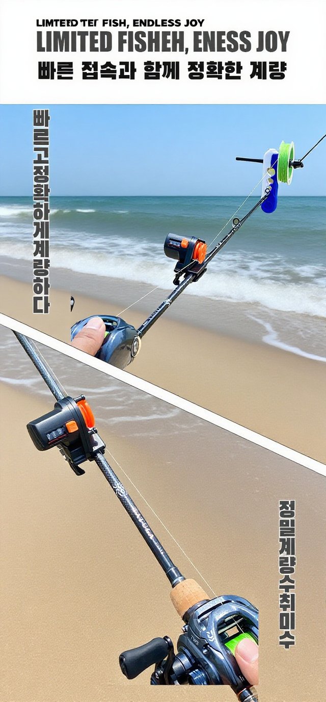 낚싯줄 길이 측정하는 릴 미터기 사용 모습