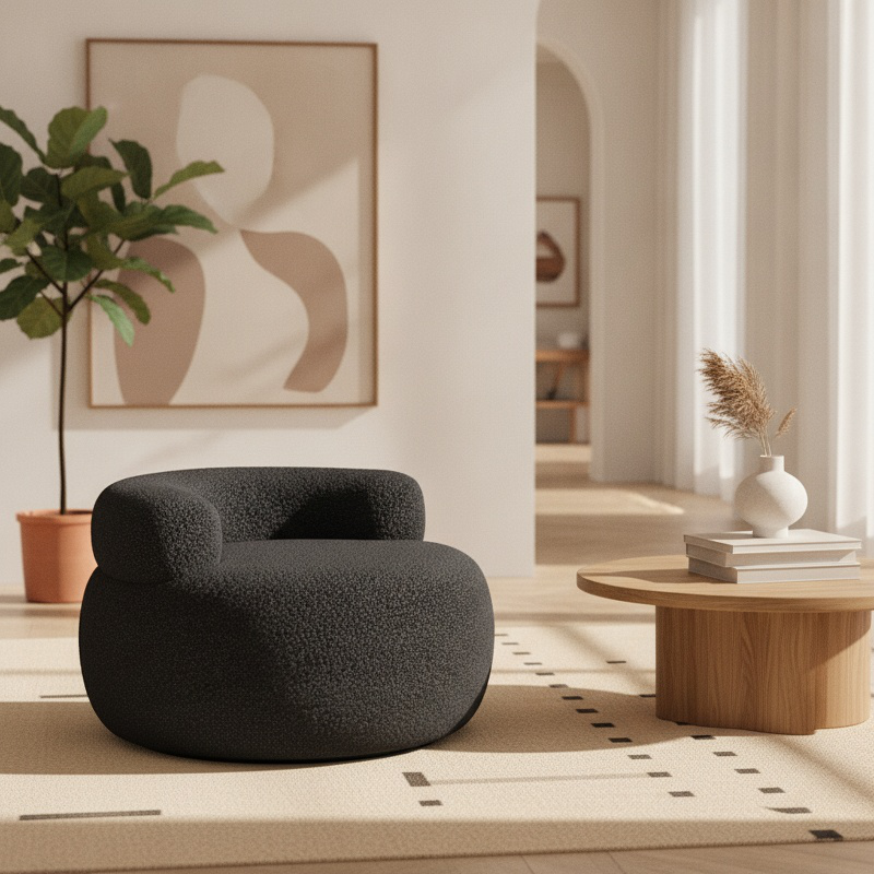 Tabouret bas rembourré style crème en peau d'agneau pour la maison