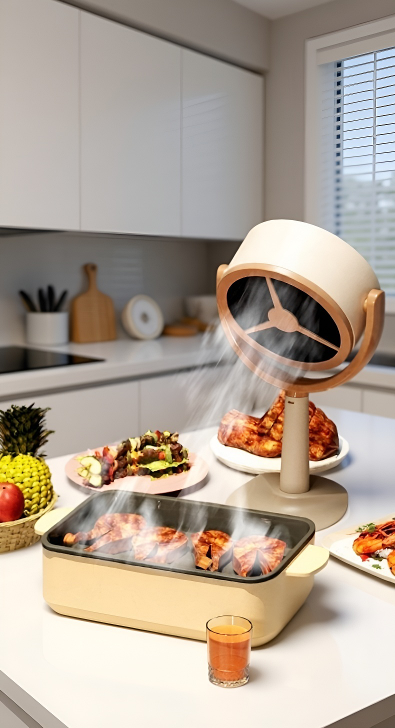 Household small high wind range hood on a table