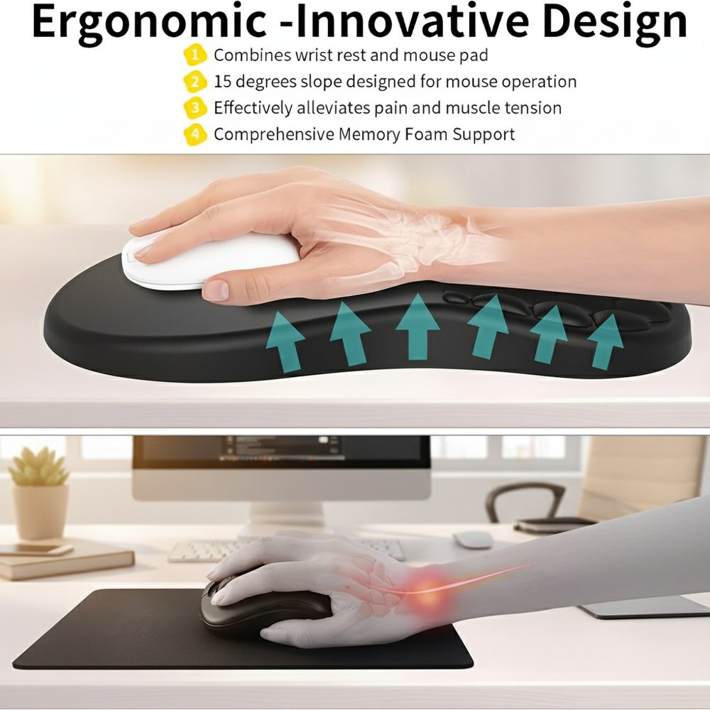 Ergonomic Slope Mouse Pad Black Foamed PU Base