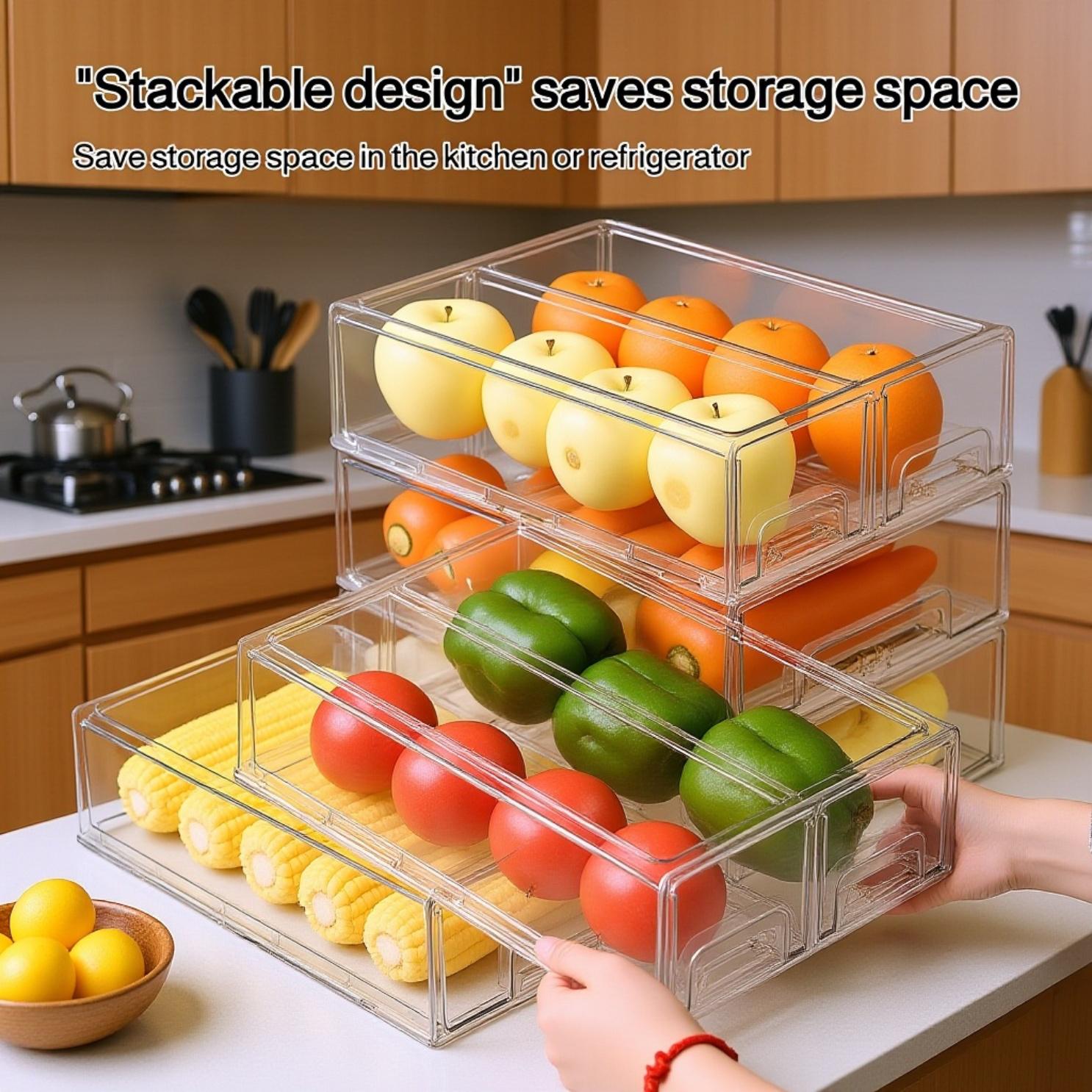 Easy-to-use fridge drawer organizer for fruits and veggies