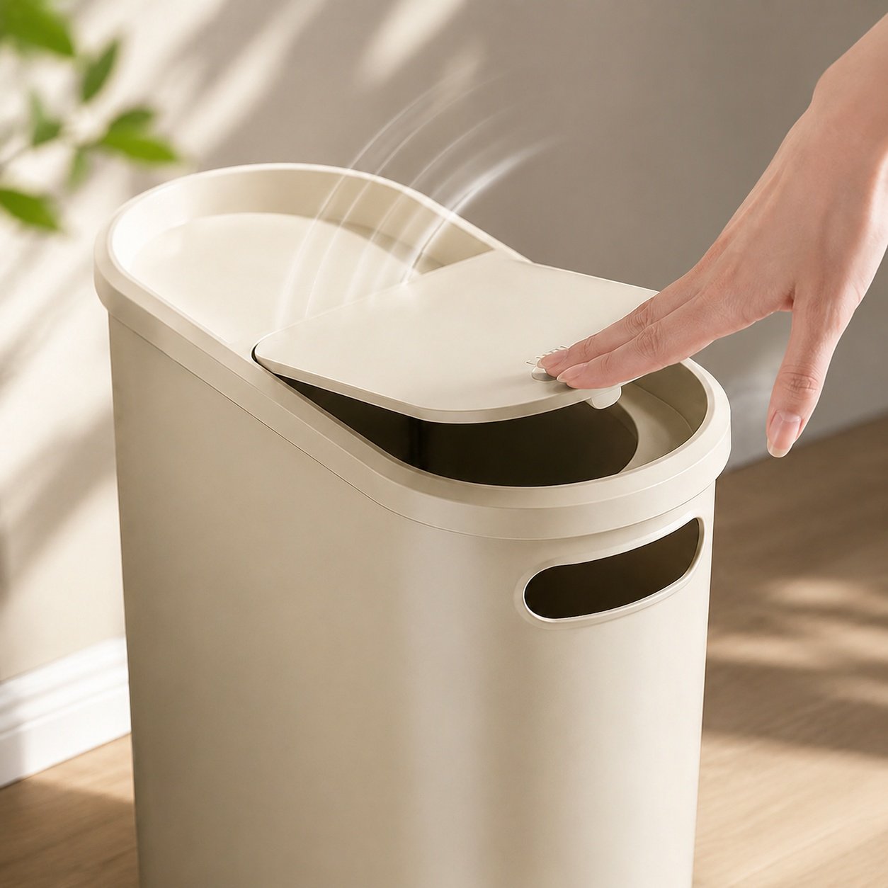 Slim Gap Press-to-Open Trash Can