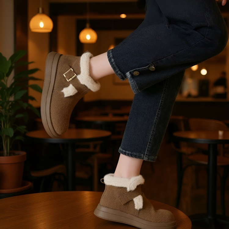 여성용 통굽 미끄럼 방지 융털 스노우 부츠 정면
