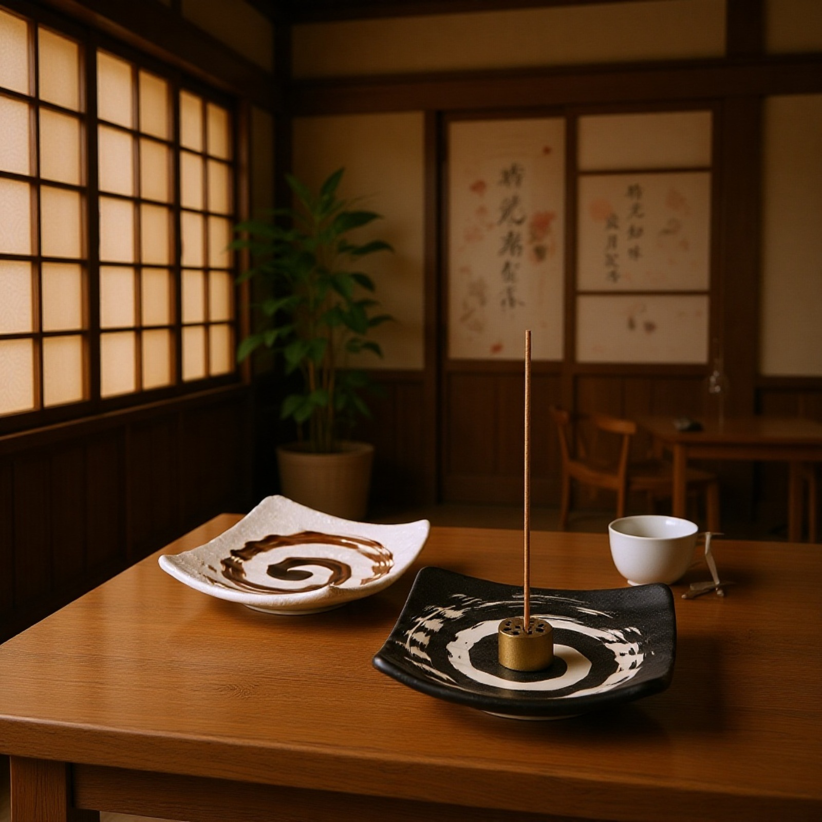 スクエア型セラミック線香炉・和風ミニマリスト粗陶香皿・香立て台座