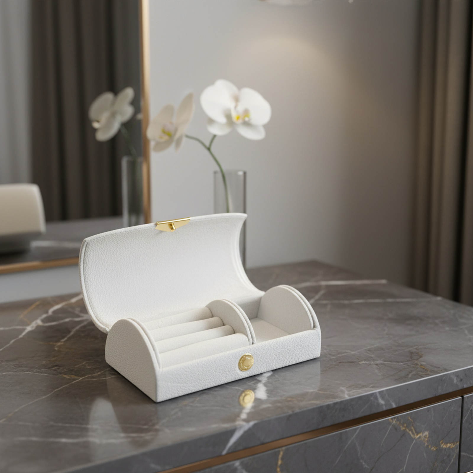 Boîte de rangement pour bijoux en velours ornée de perles