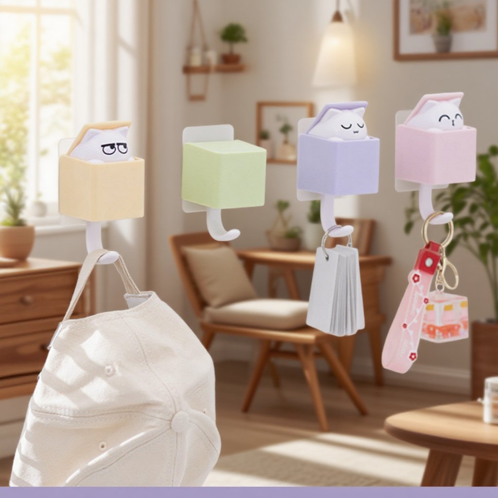 Haczyk Słodki Kot Teleskopowy Hak Ścienny Uniwersalny Hak Ścienny Niezniszczalny Klej 4 szt