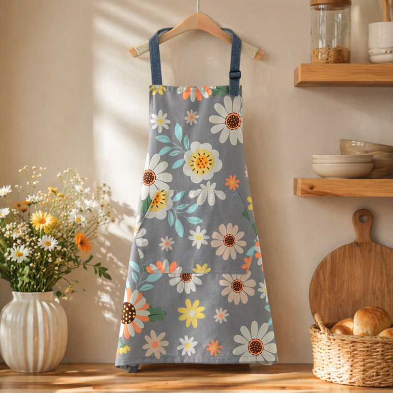 Delantal doméstico de lona de algodón con diseño de girasol para cocina