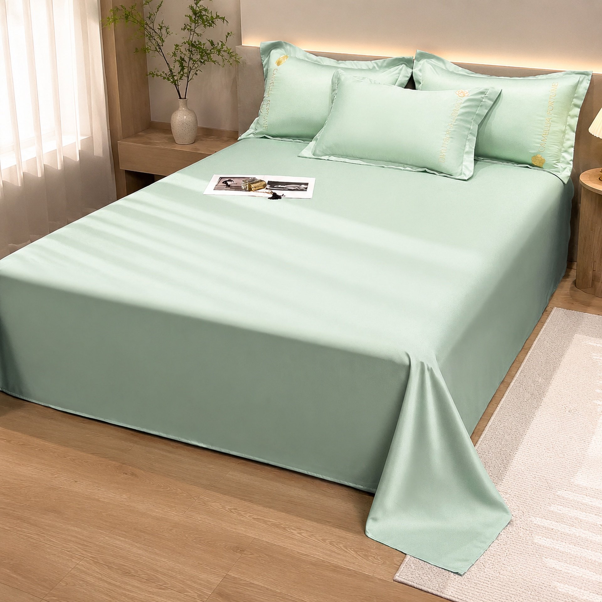 Ice Silk Cool Bedspread Set, Breathable and Skin-friendly, Reactive Dyeing