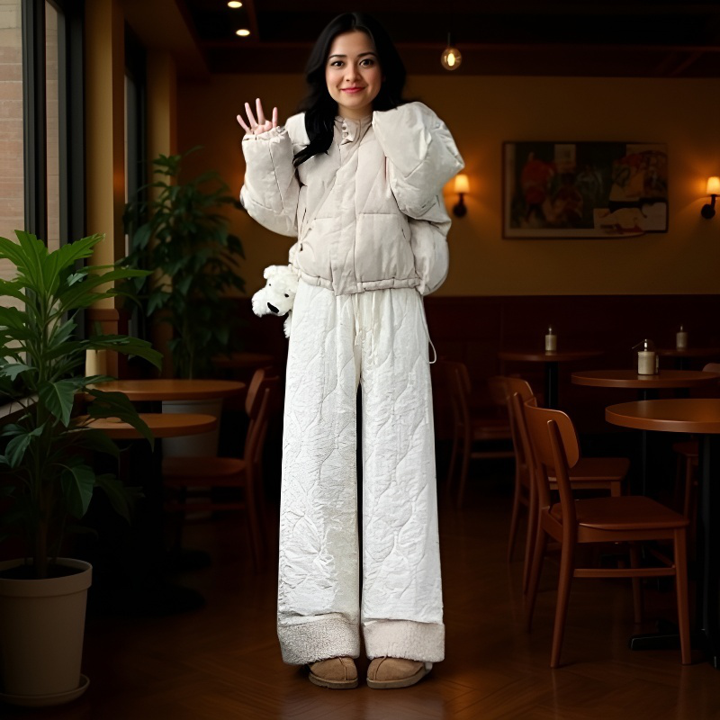 핑크 기모 도톰 일자 면 팬츠 착용컷