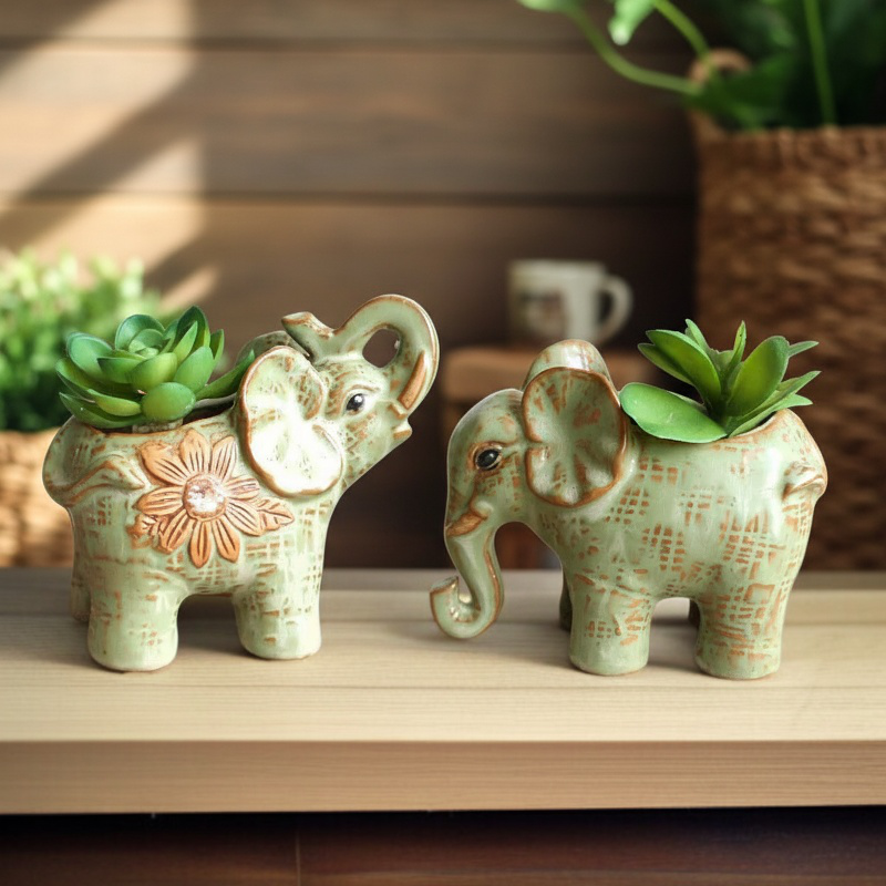 Lucky Elephant Ceramic Flower Pot for Succulents