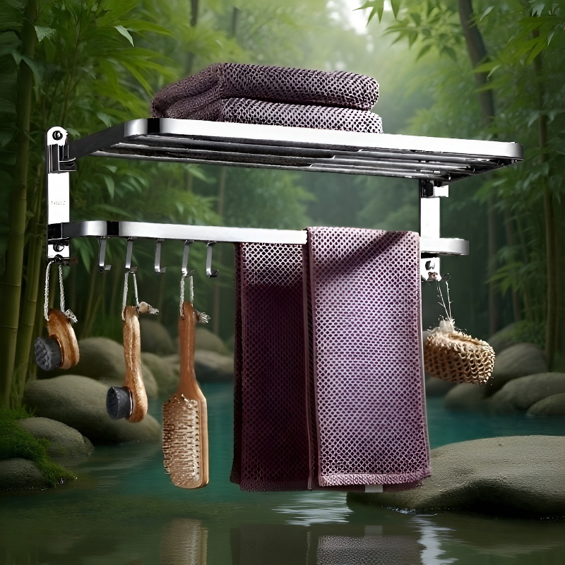 다용도 욕실 수납선반 스텐 펀치프리 접이식 목욕타월선반 다용도선반 스텐수납선반