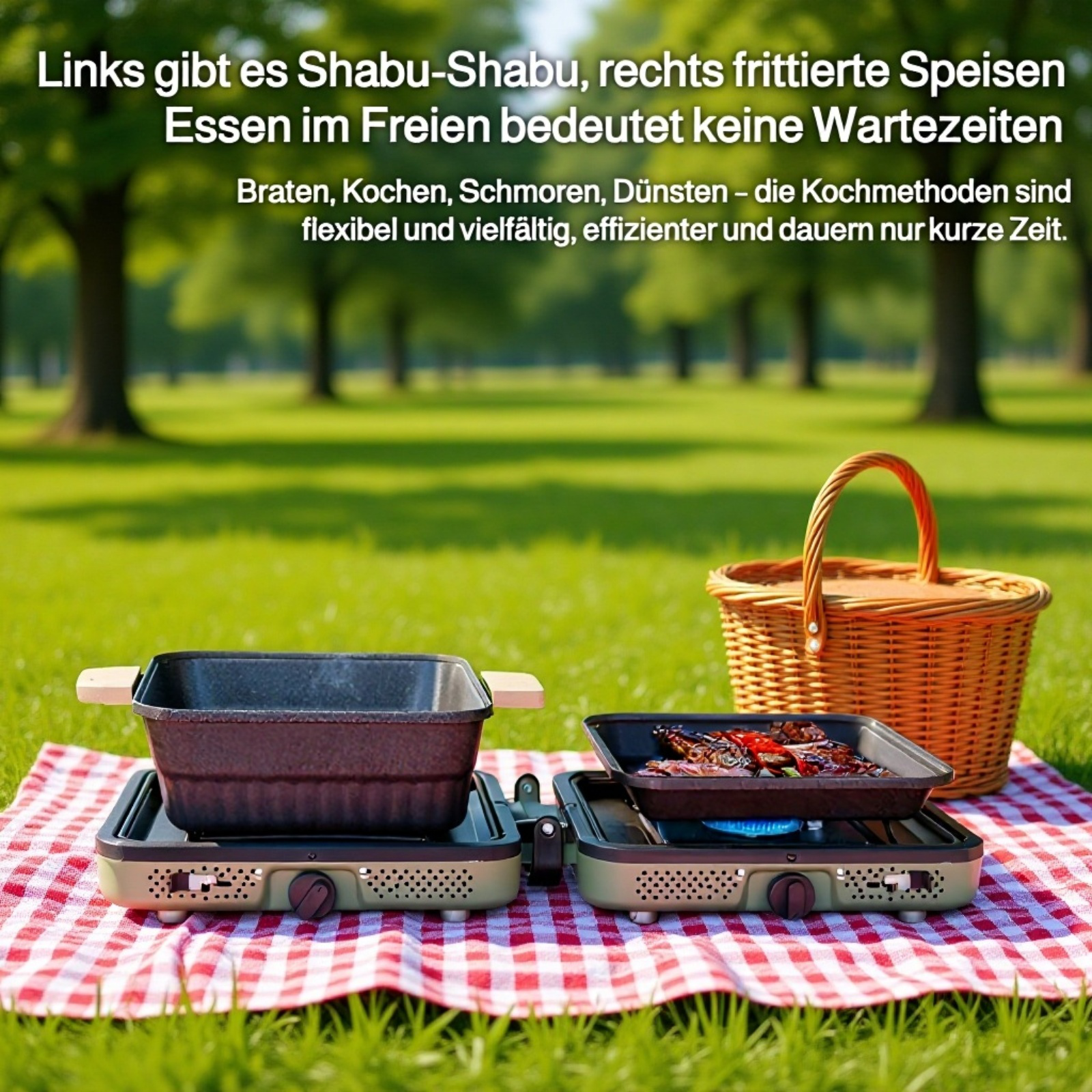 Faltbarer tragbarer Camping-Gaskocher mit zwei Flammen für den Außenbereich