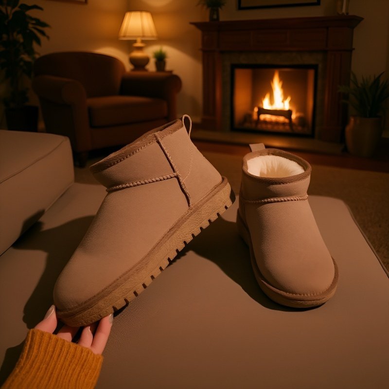 여성 북동부 앵클 부츠 융털 도톰 워커 플랫 스노우 슈즈