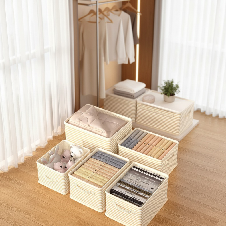 Cesta de almacenamiento grande con tapa, caja organizadora de ropa para armario