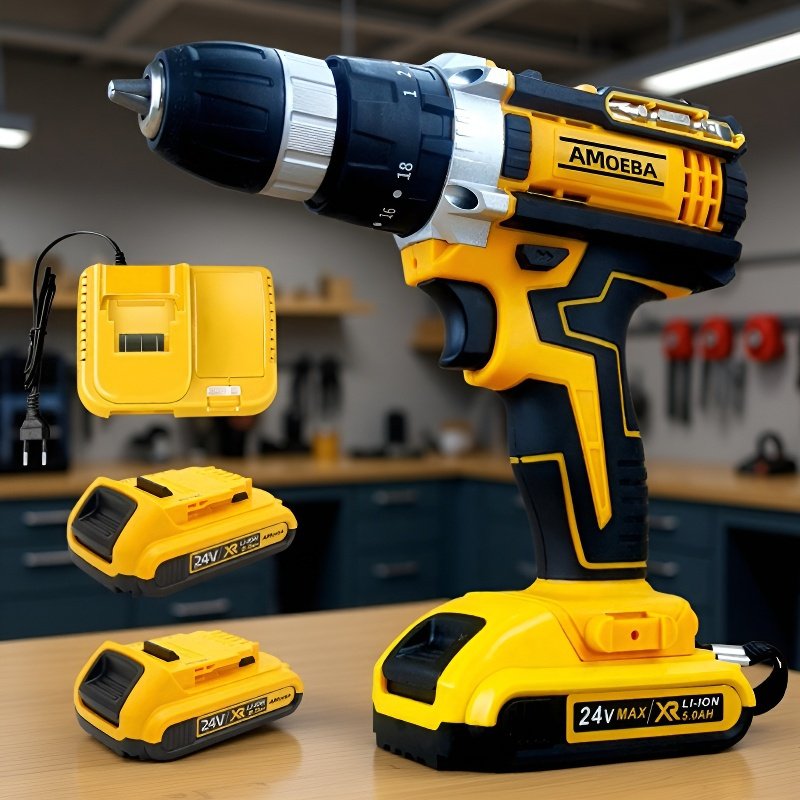 24V gelbes kabelloses Werkzeugset mit Akku-Bohrmaschine und Handwerkzeugen