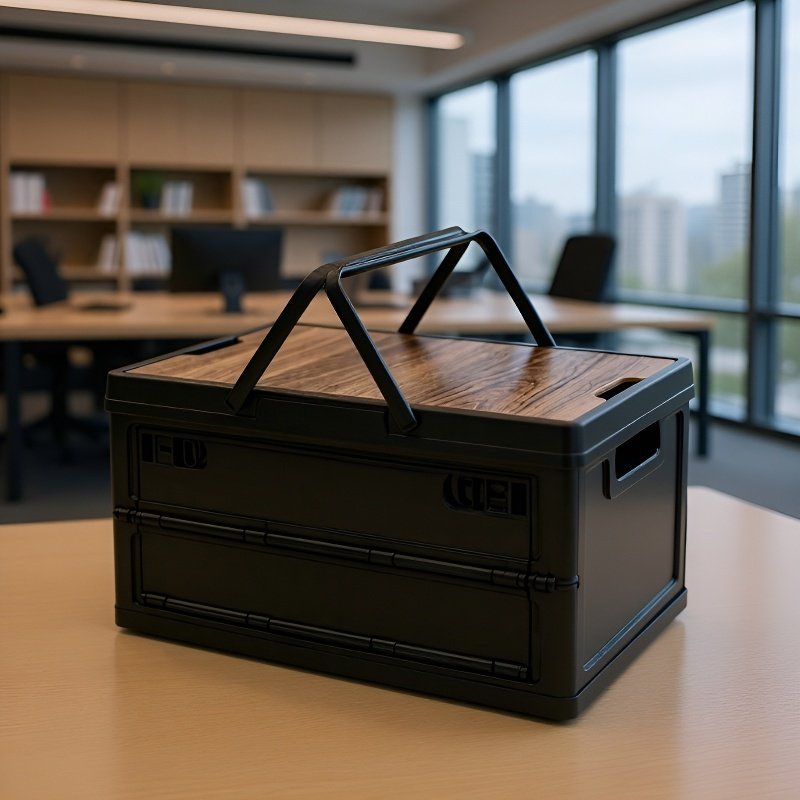 Foldable Wooden Tabletop & Plastic Basket Camping Storage Box