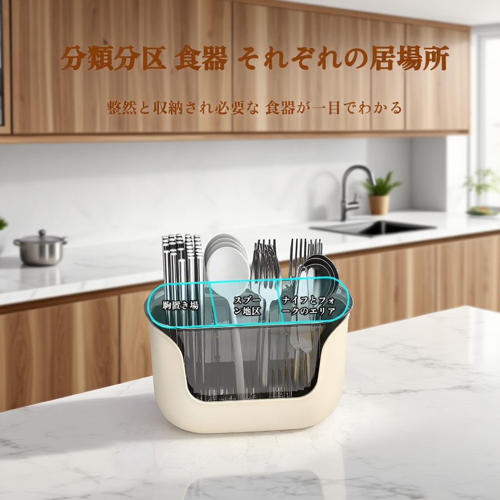 箸筒収納ボックス キッチンカウンター用 仕切り付き食器収納ラック