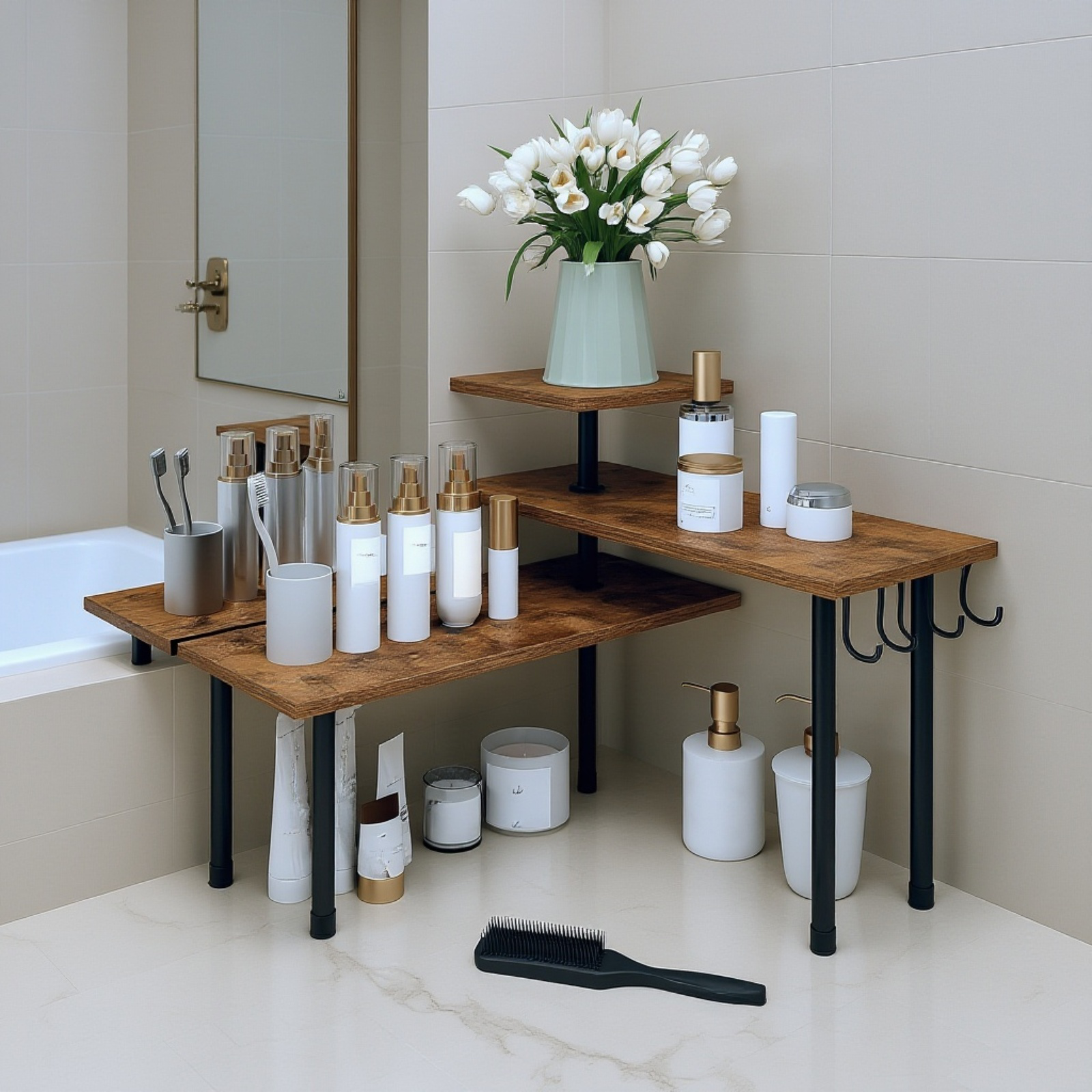 バス用品を収納したコーナー棚