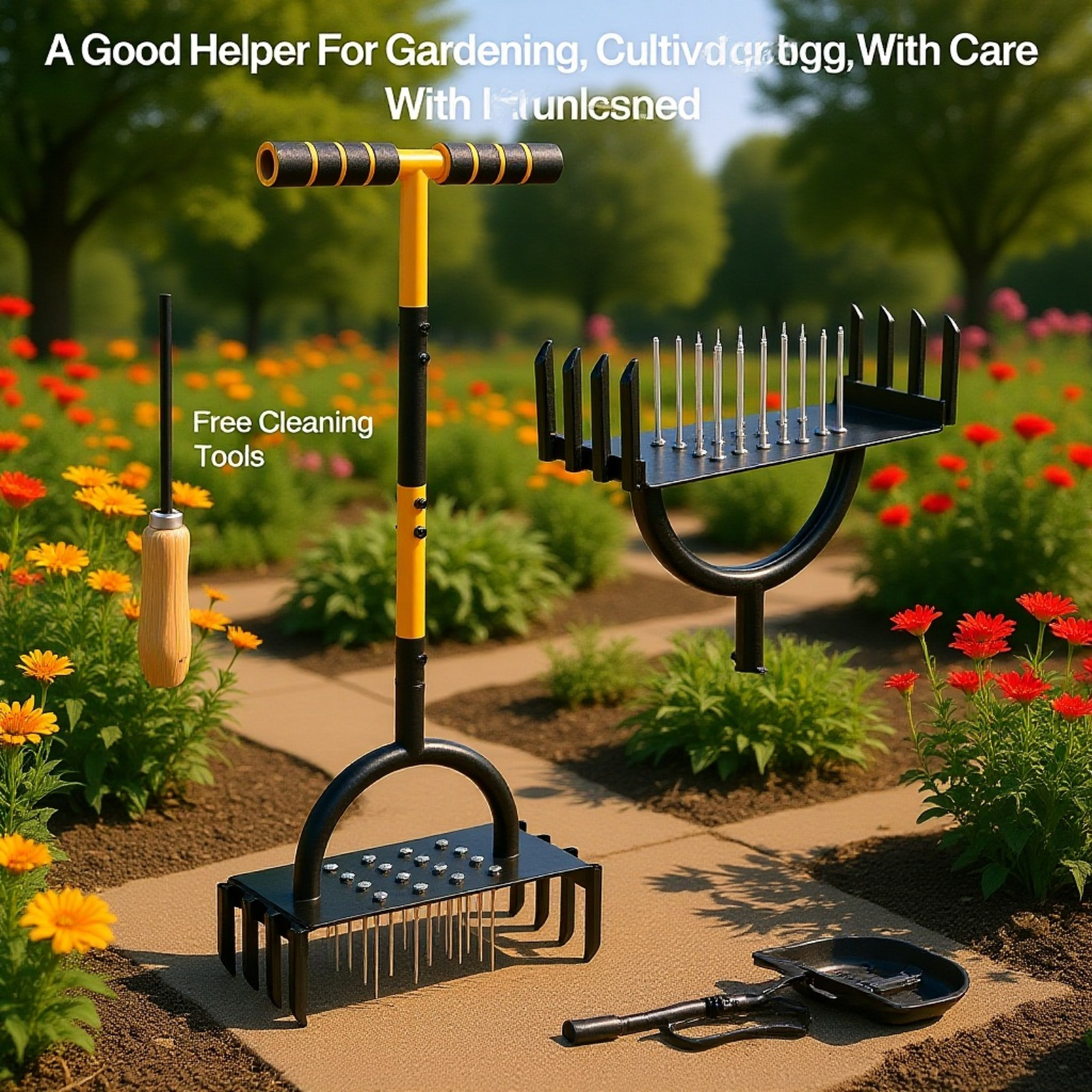 Lawn tiller garden tiller lawn hole punch carbon steel loosening nail handrail lawn hole punch