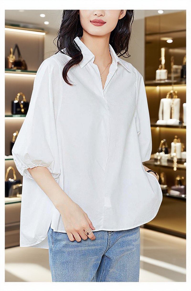 여름철 시원한 옆트임 칠부 블라우스