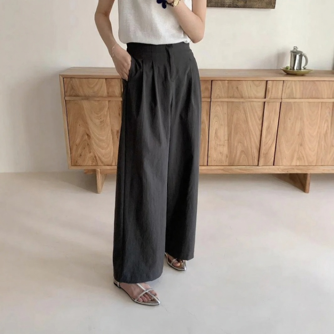 여성 통근 처짐 와이드 팬츠 정장바지 여 슬림 캐주얼 일자 팬츠 와이드 팬츠 여성 캐주얼 처짐 정장바지