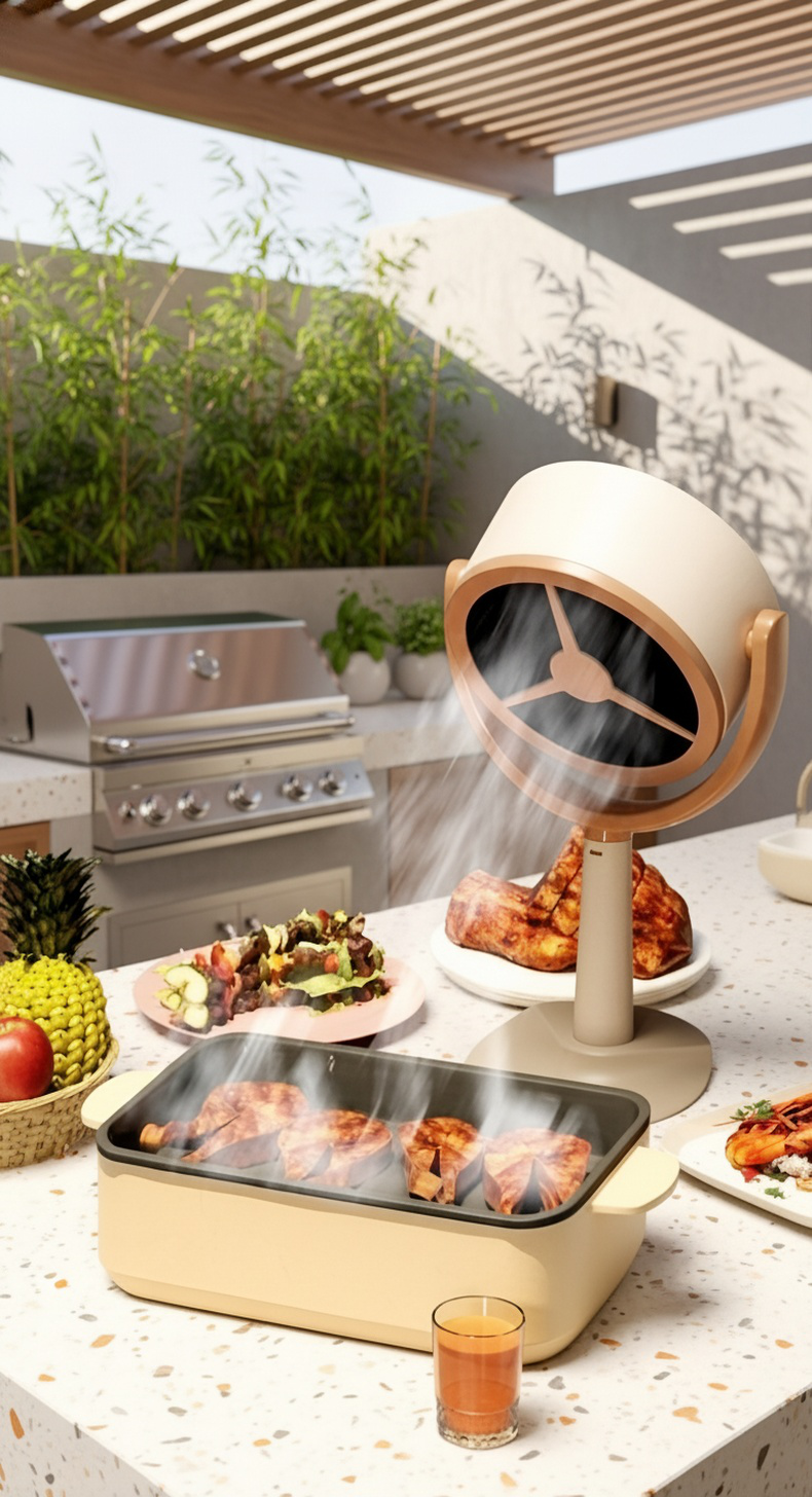 Household small high wind range hood on a table