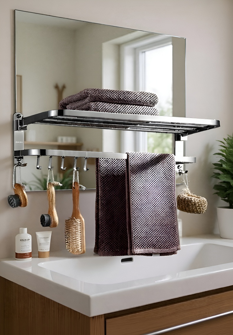 Close-up of rust-resistant stainless steel towel rack