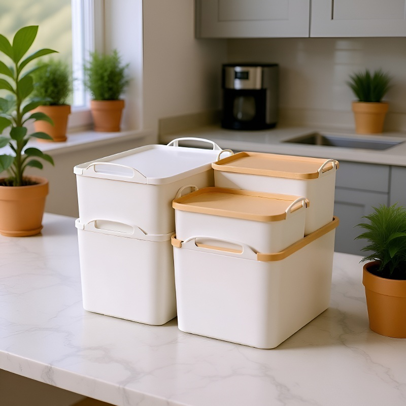 멀티 토트 수납함 솔리드 플라스틱 수납 정리함 덮개 달린 옷과 잡동사니 수납함